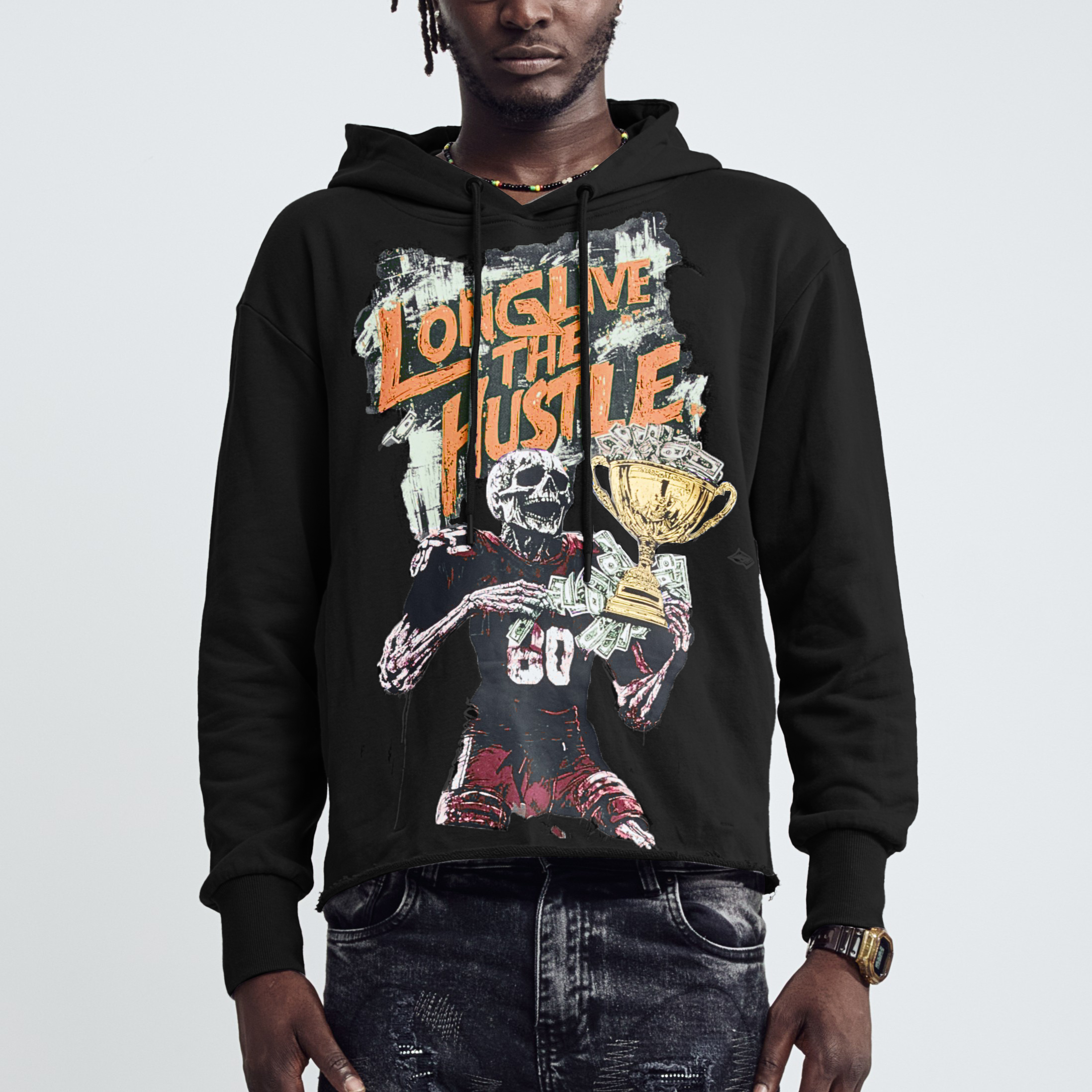 Black Light Skullback Athlete Hoodie - Black