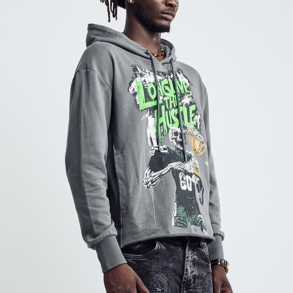 Black Light Skullback Athlete Graphic Hoodie - Fog