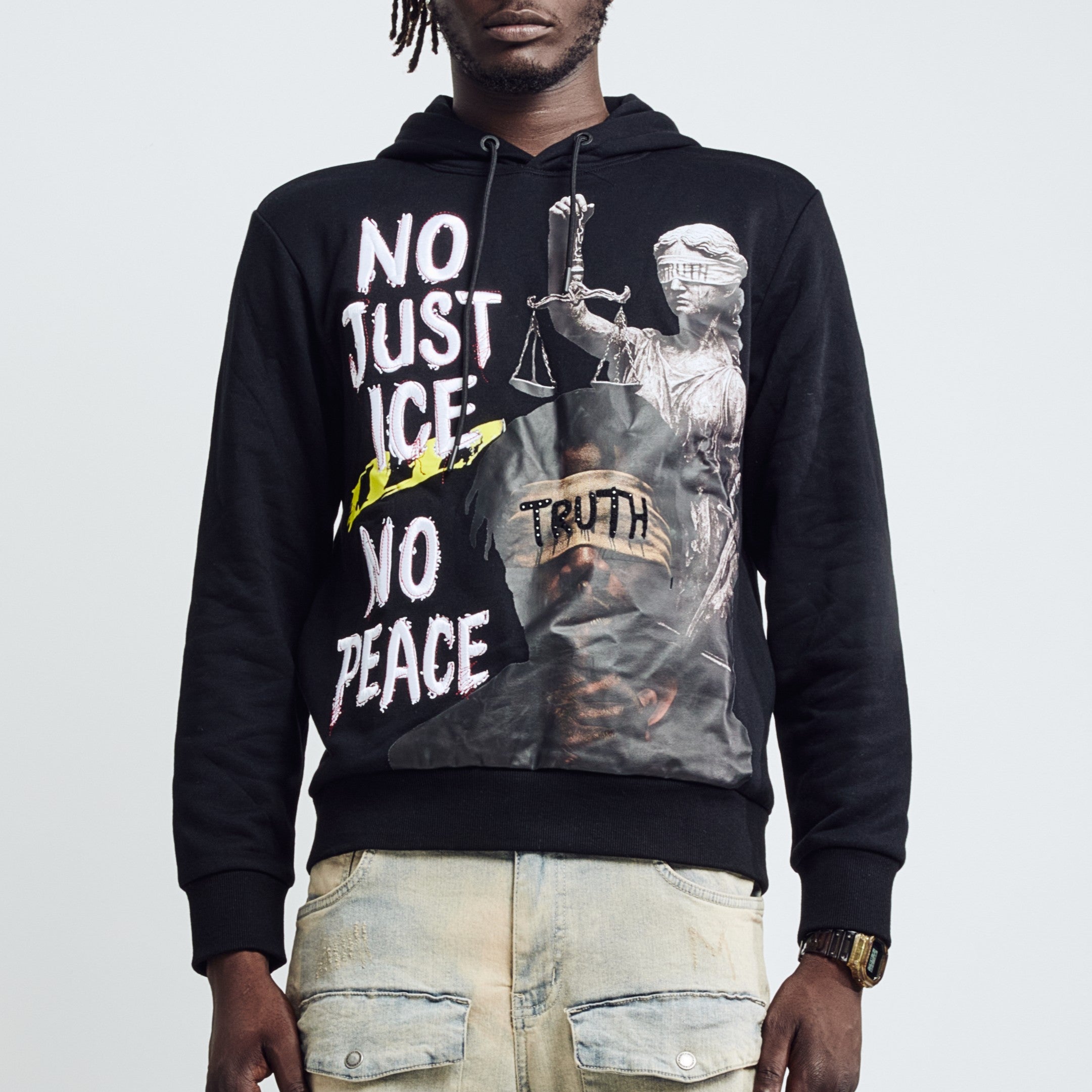 NO JUSTICE HOODIE - BLACK