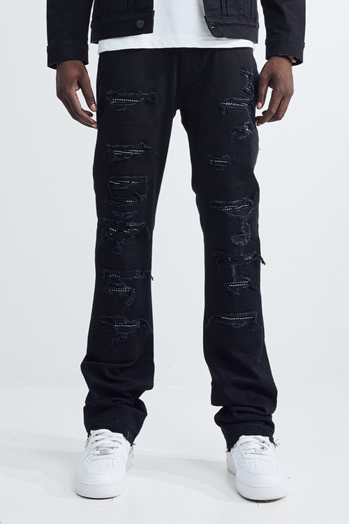 (Set Up) Solid Denim Flare Jeans - Black