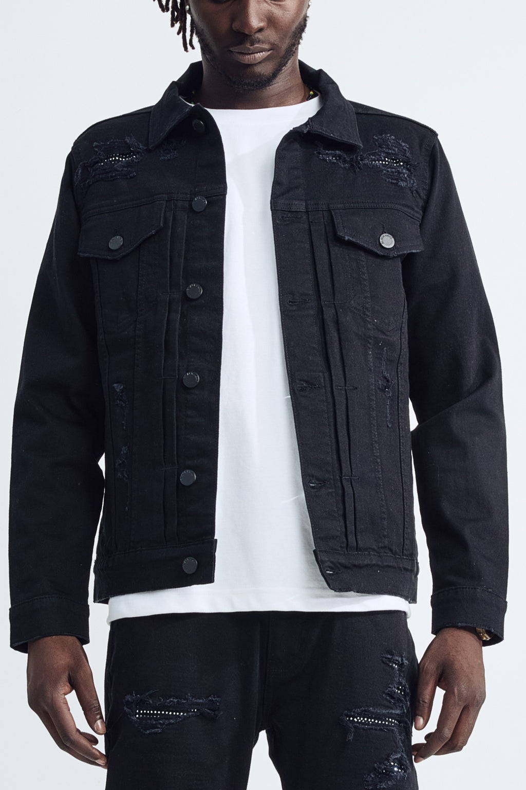 (Set Up) Solid Denim Trucker Jacket - Jet Black
