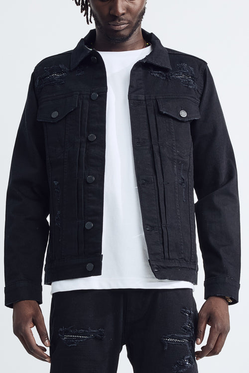 (Set Up) Solid Denim Trucker Jacket - Jet Black