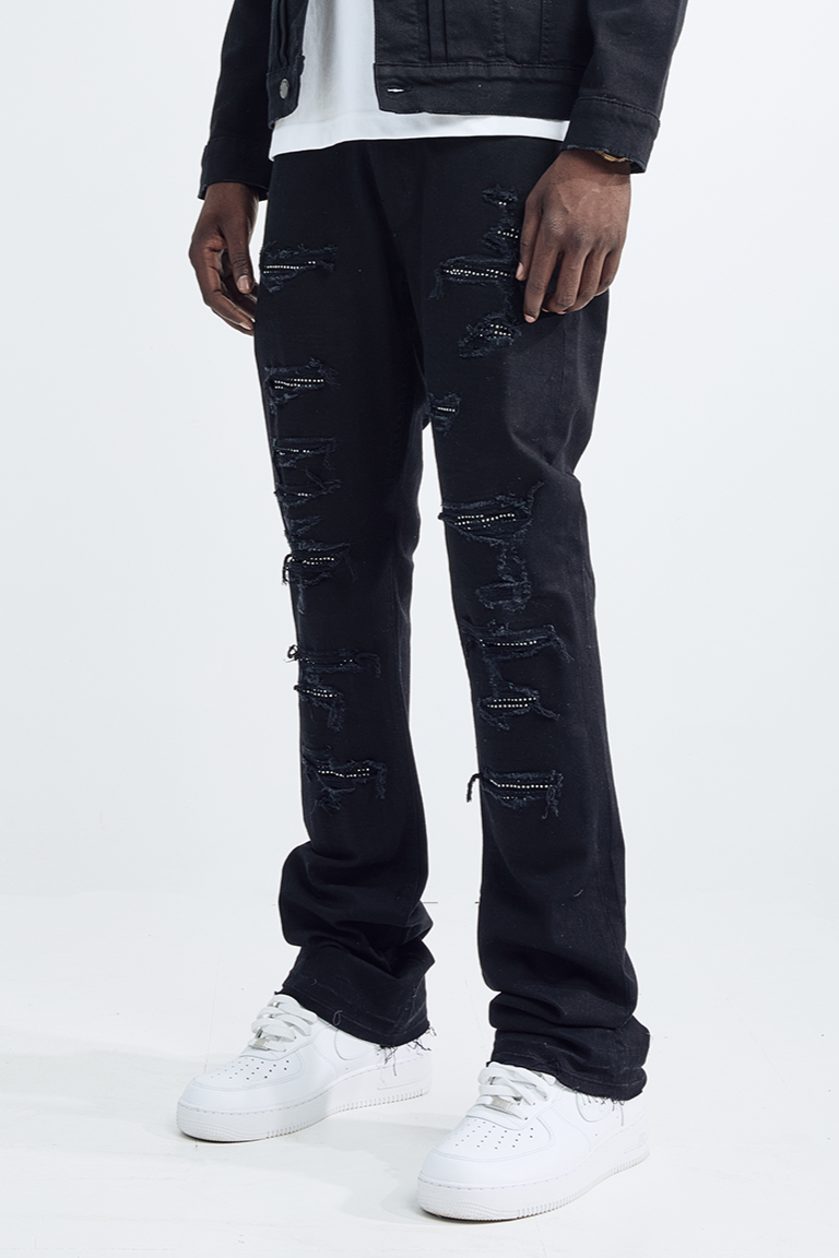 (Set Up) Solid Denim Flare Jeans - Black
