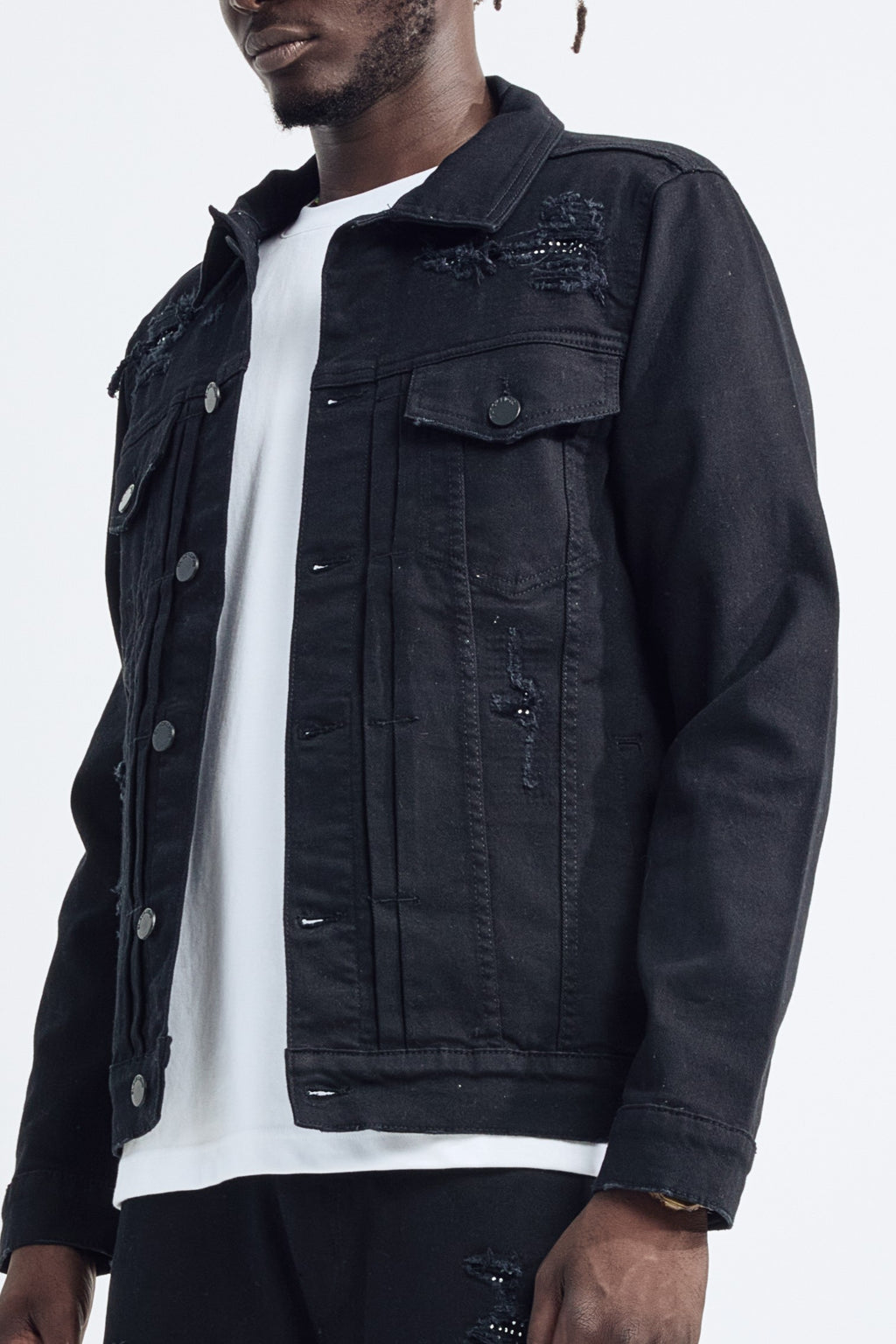 (Set Up) Solid Denim Trucker Jacket - Jet Black