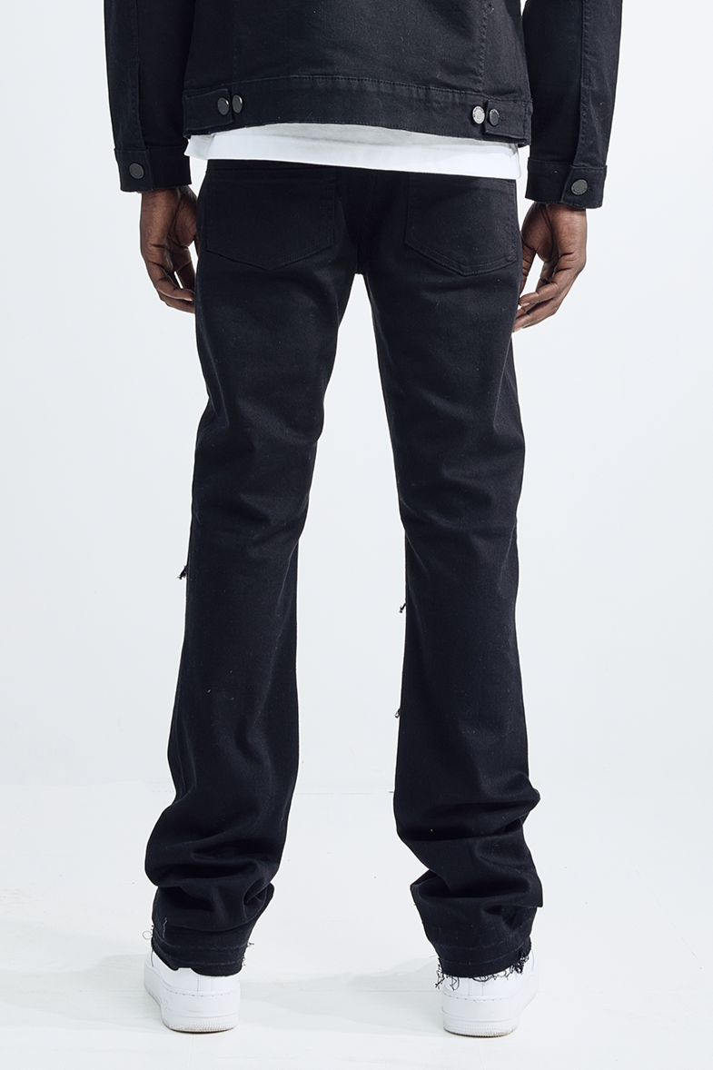 (Set Up) Solid Denim Flare Jeans - Black