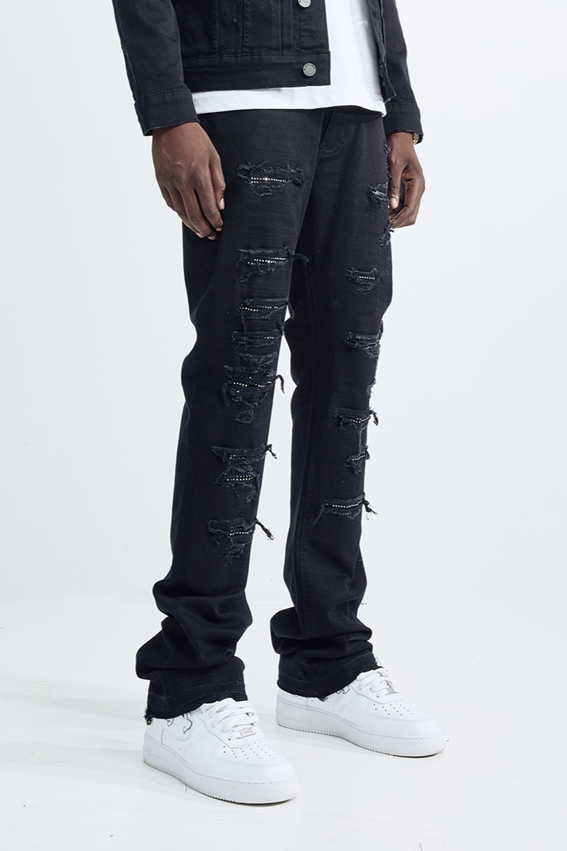 (Set Up) Solid Denim Flare Jeans - Black