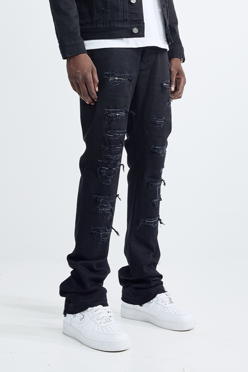 (Set Up) Solid Denim Flare Jeans - Black