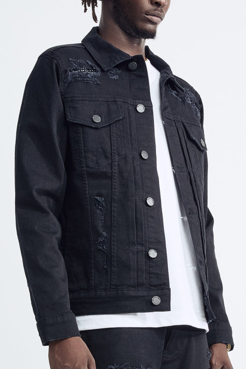 (Set Up) Solid Denim Trucker Jacket - Jet Black
