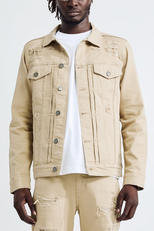 (Set Up) Solid Denim Trucker Jacket - Khaki