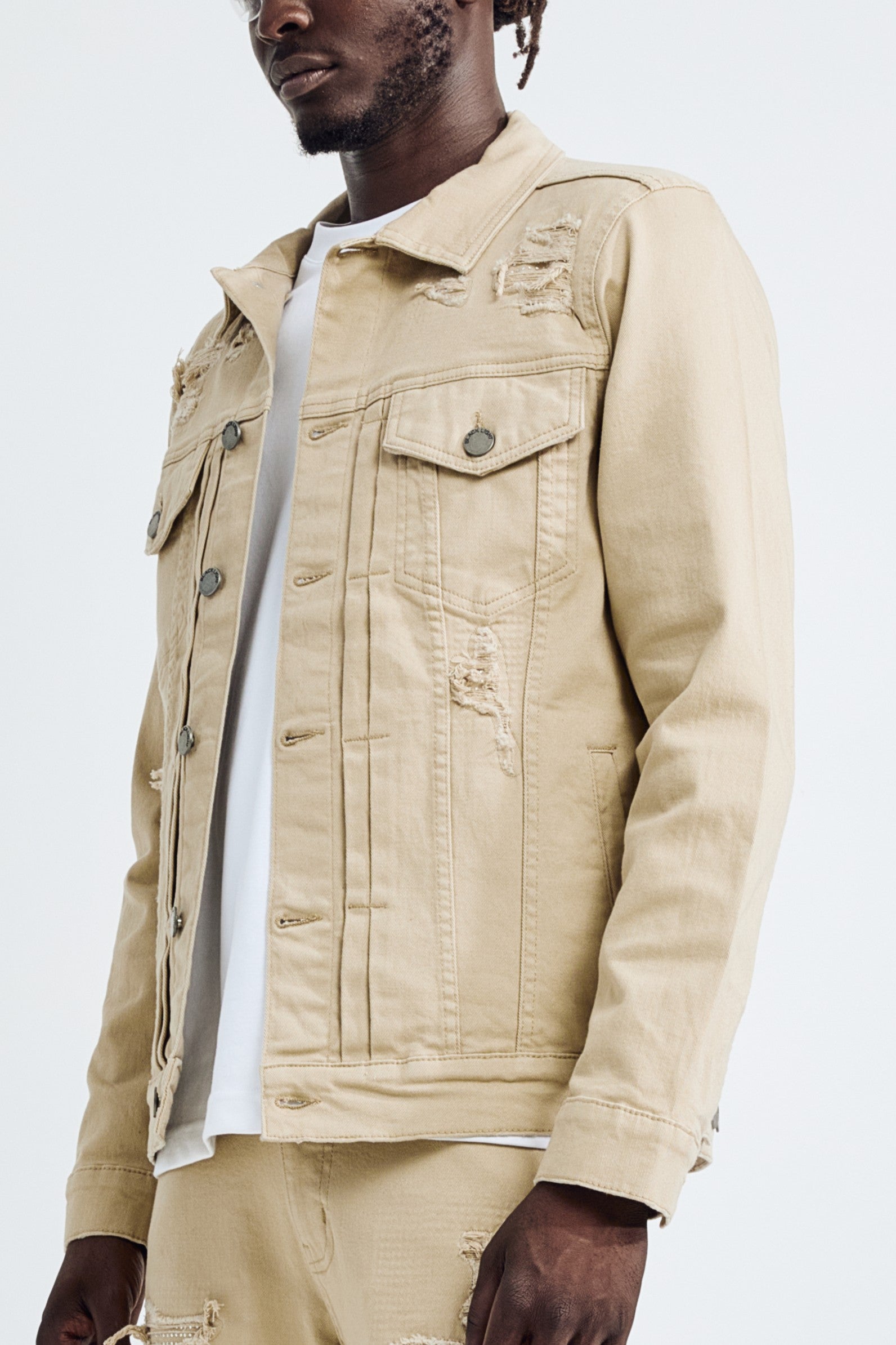 (Set Up) Solid Denim Trucker Jacket - Khaki