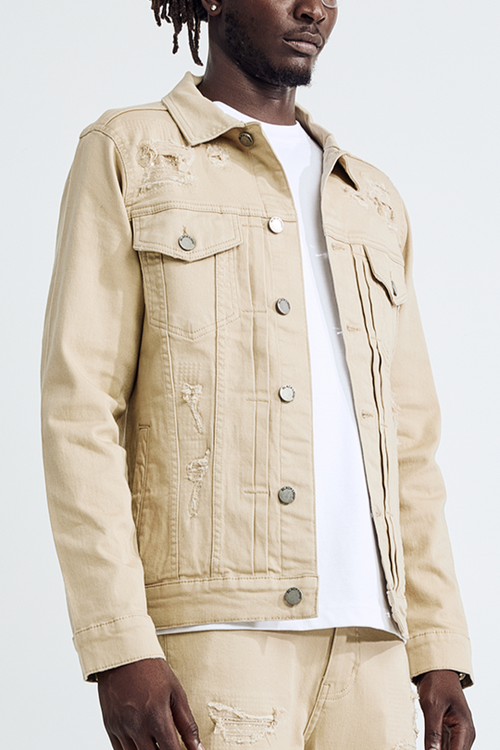 (Set Up) Solid Denim Trucker Jacket - Khaki