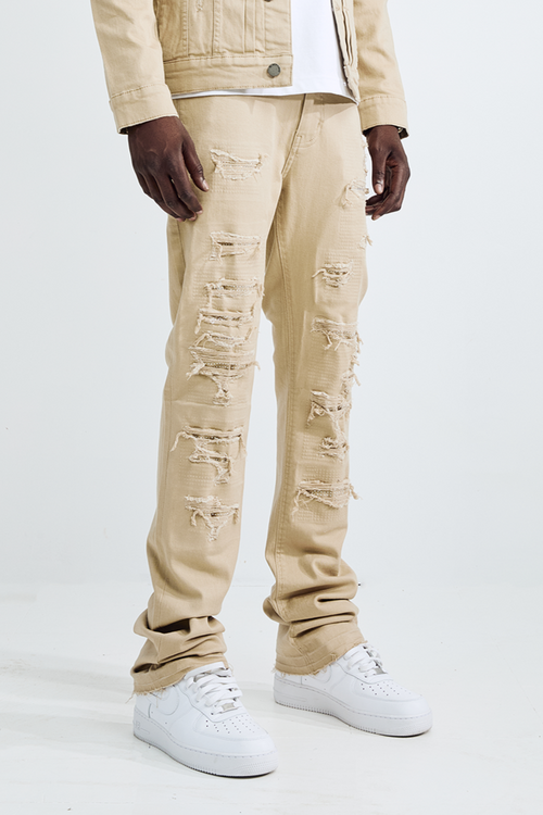 (Set Up) Solid Denim Flare Jeans - Khaki