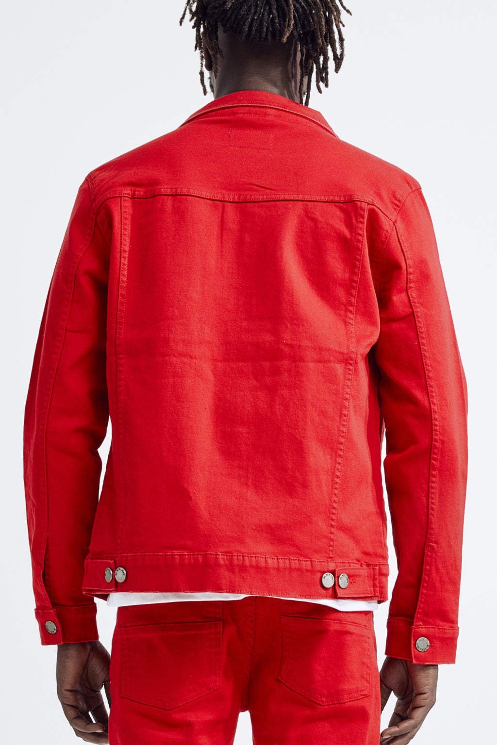 (Set Up) Solid Denim Trucker Jacket - Red