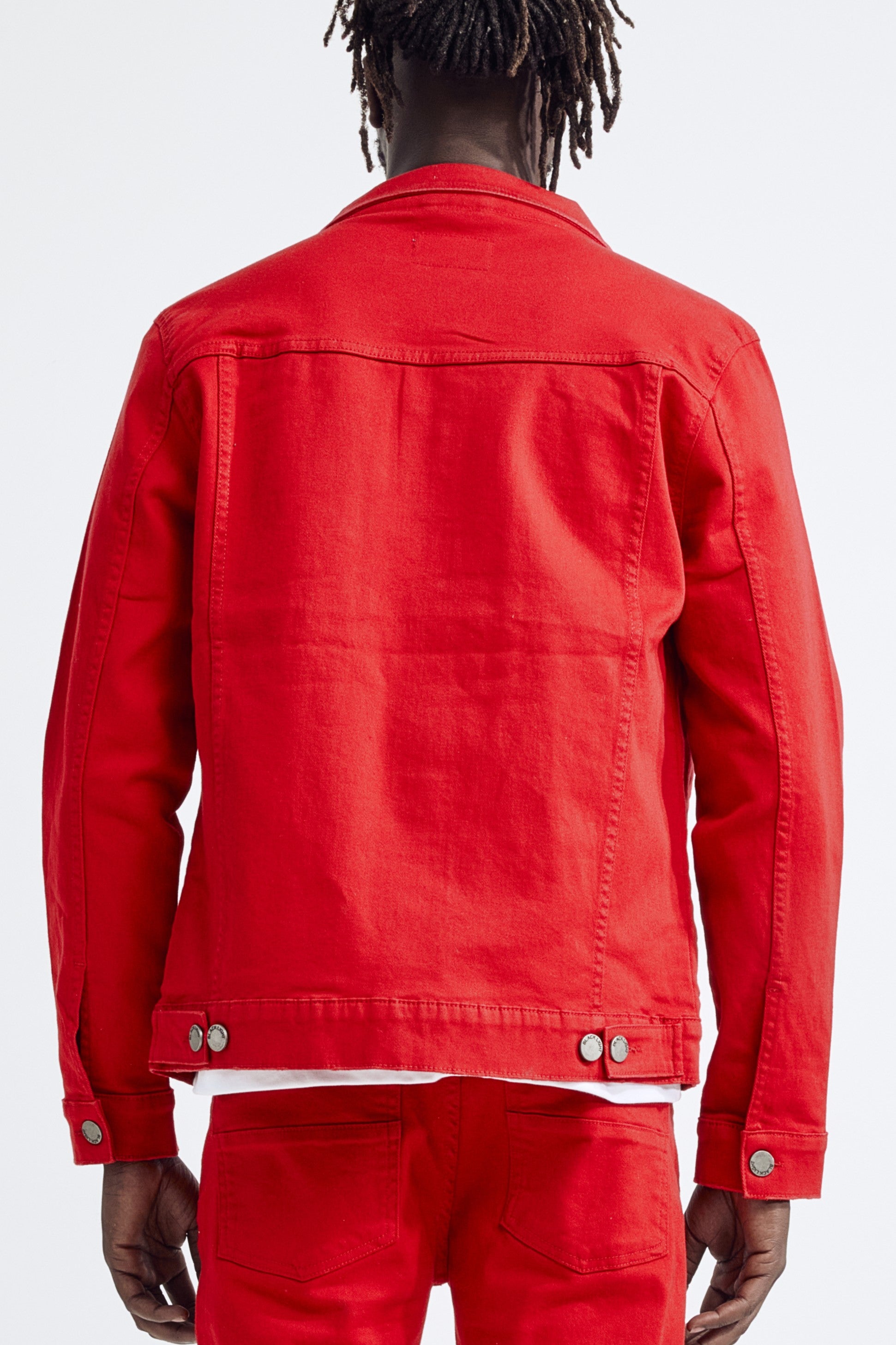 (Set Up) Solid Denim Trucker Jacket - Red