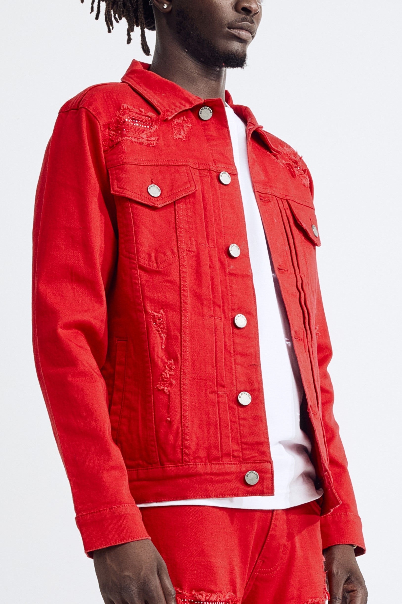 (Set Up) Solid Denim Trucker Jacket - Red