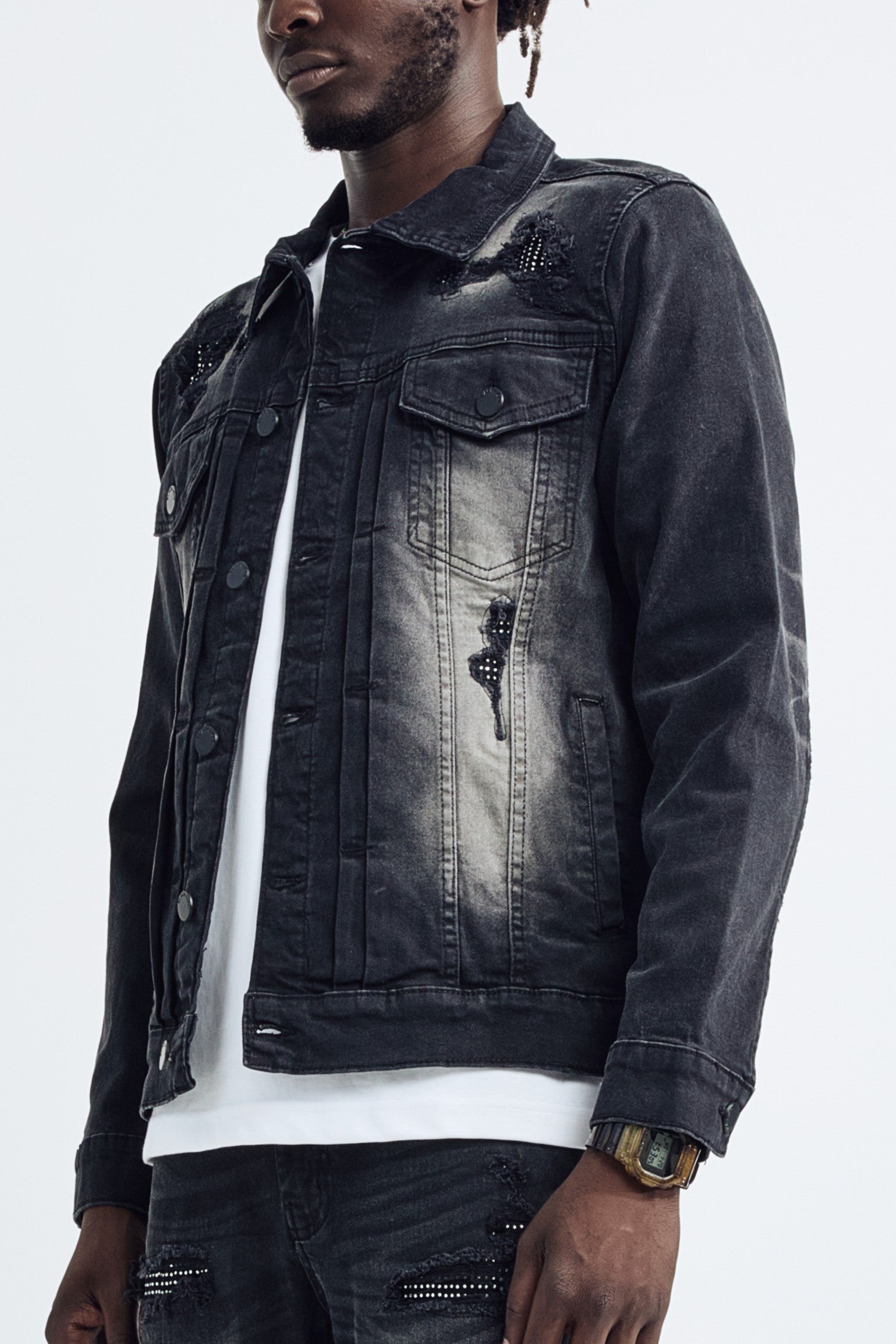 (Set Up) Washed Denim Flare Jeans - Black