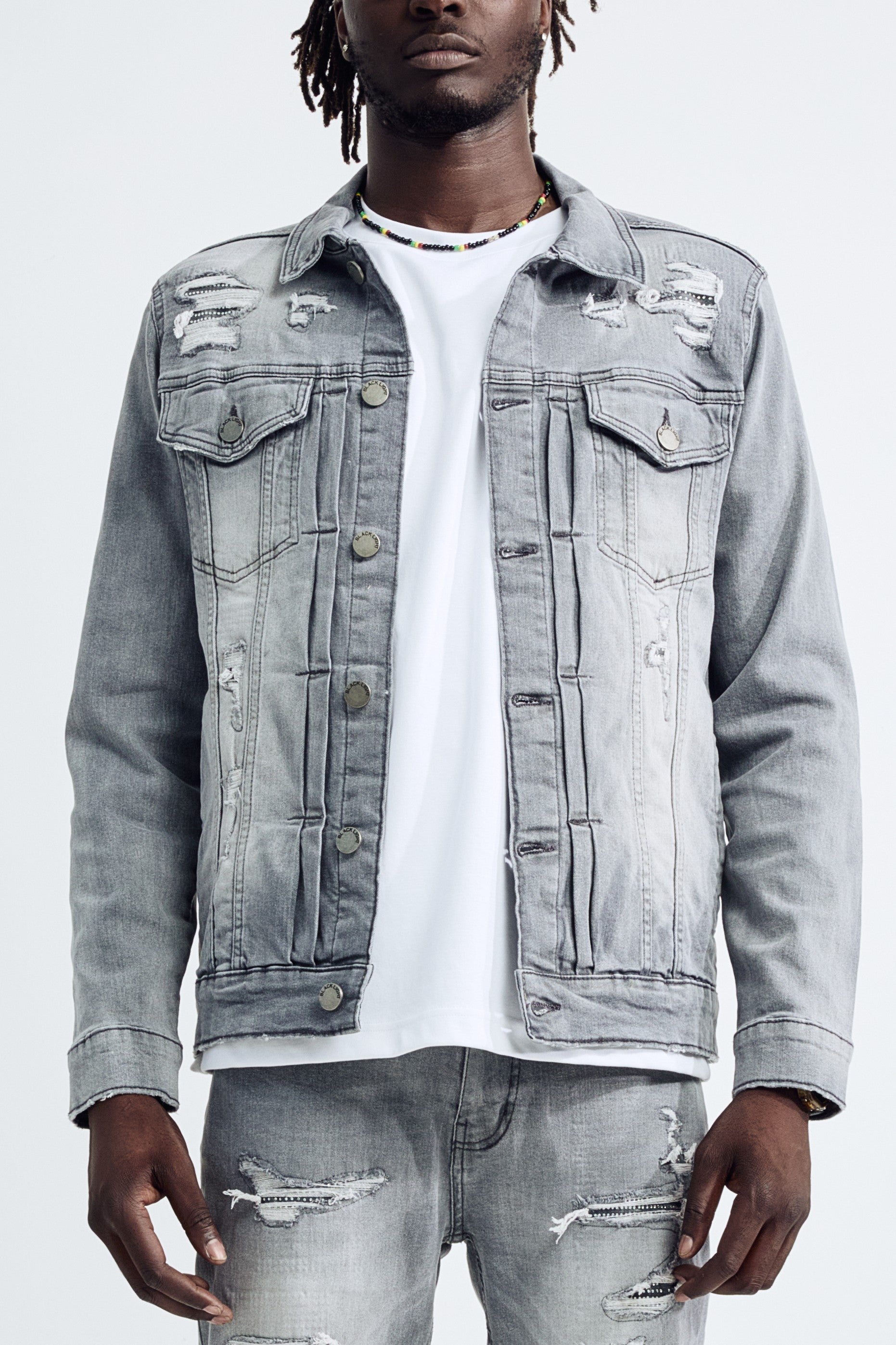 (Set Up) Washed Denim Trucker Jacket - Gray