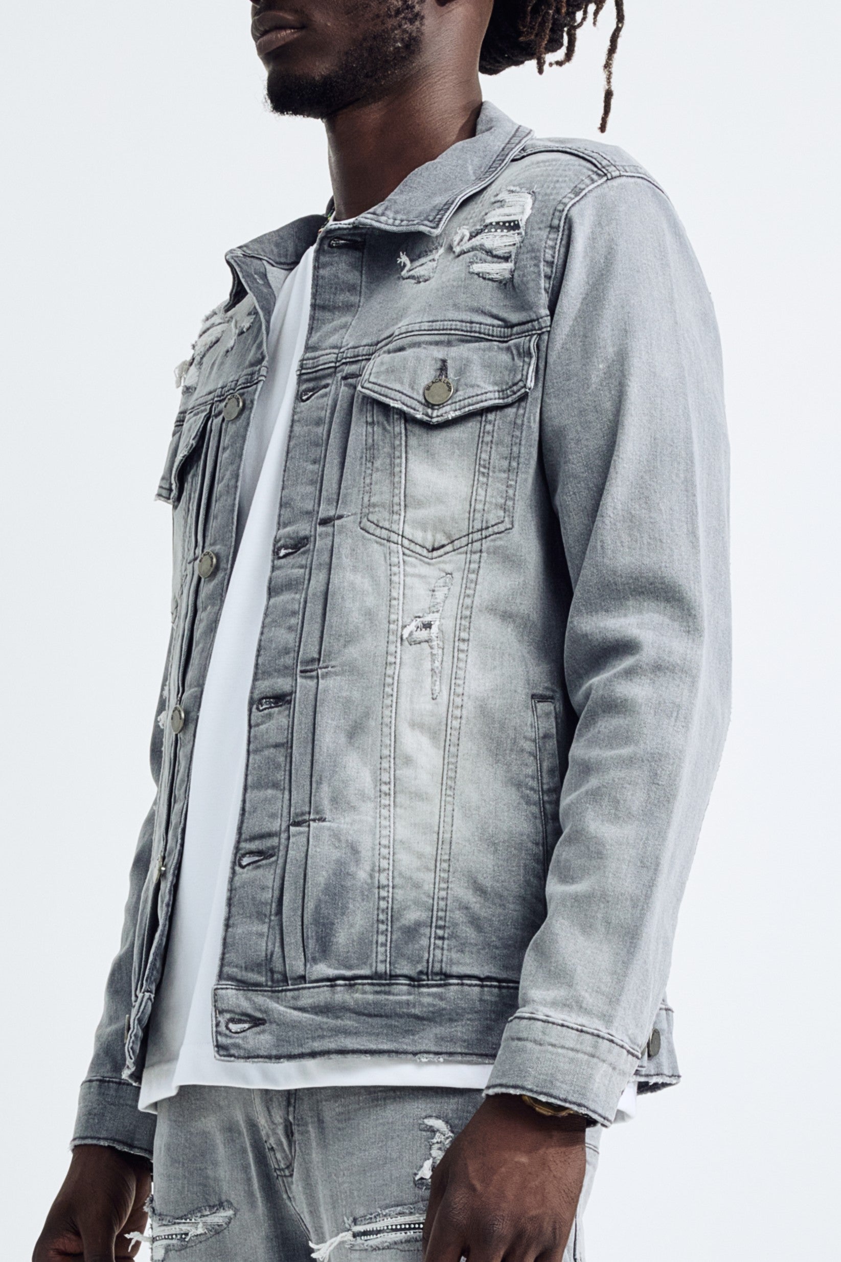 (Set Up) Washed Denim Trucker Jacket - Gray