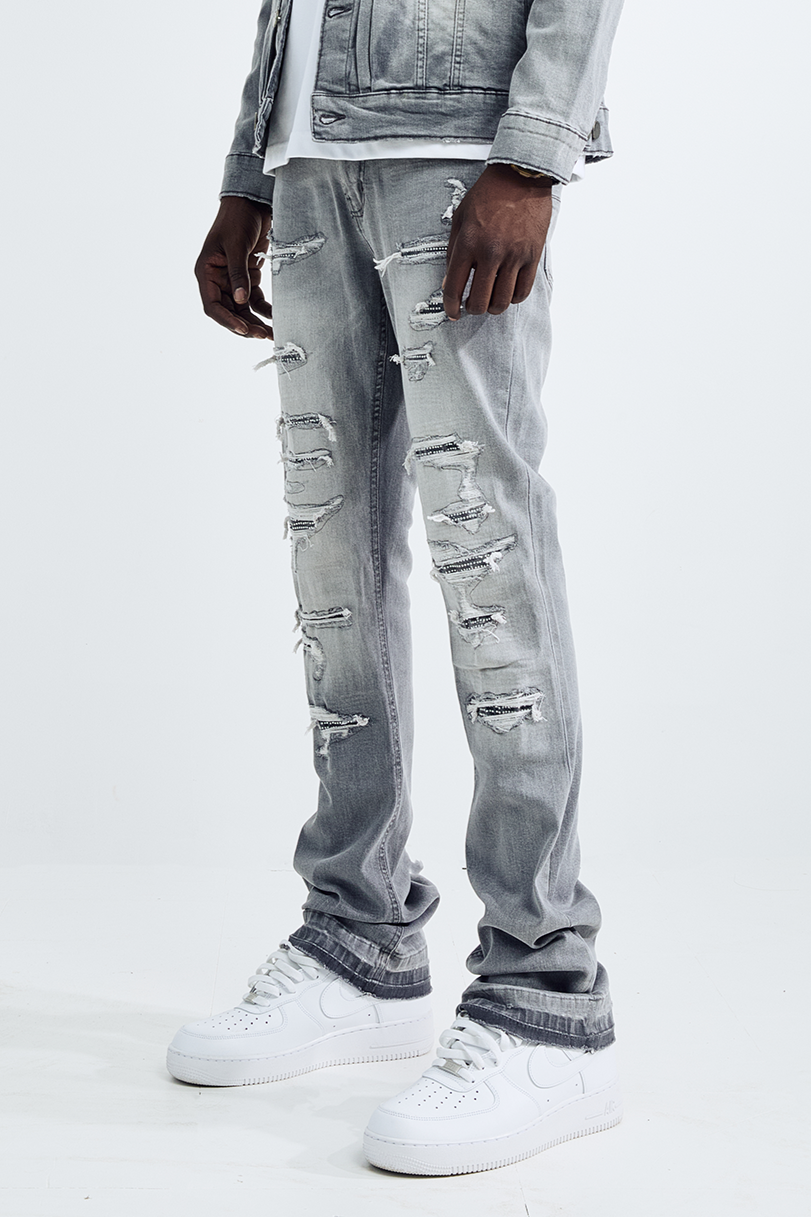 (Set Up) Washed Denim Flare Jeans - Gray