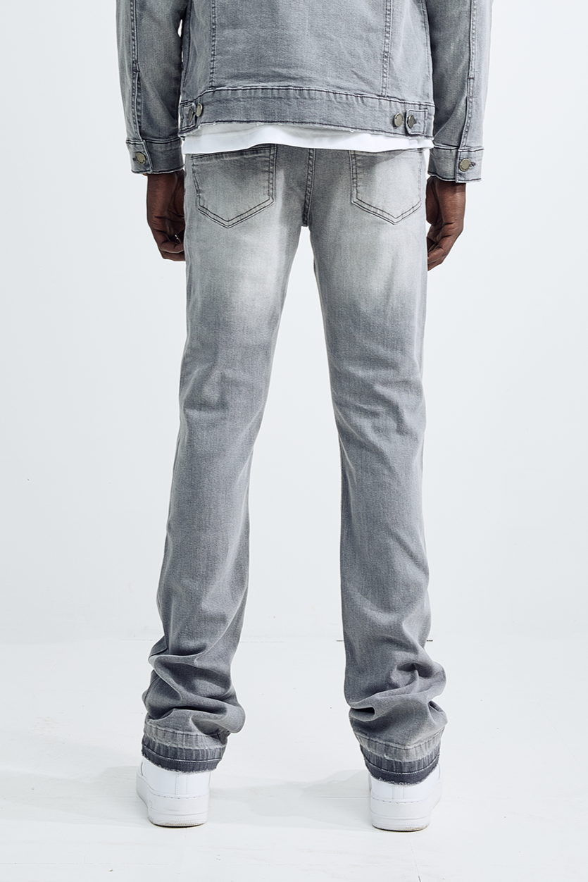 (Set Up) Washed Denim Flare Jeans - Gray