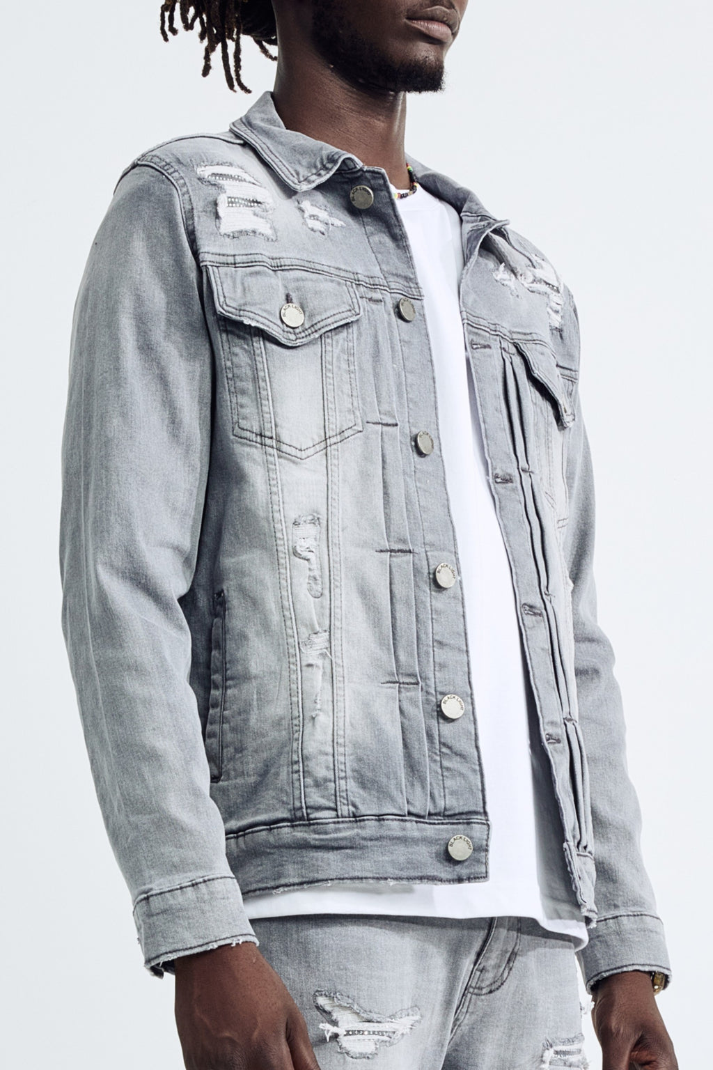 (Set Up) Washed Denim Trucker Jacket - Gray