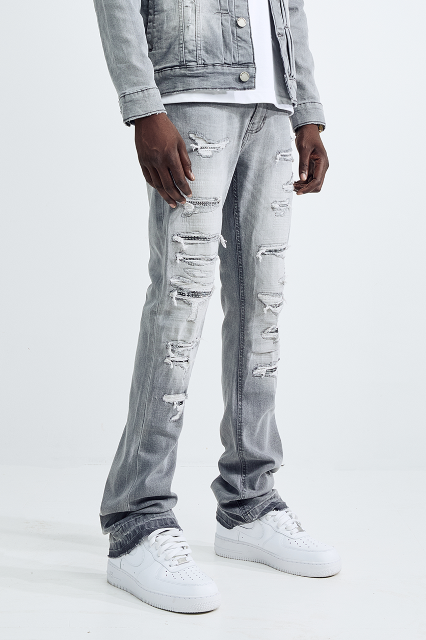 (Set Up) Washed Denim Flare Jeans - Gray