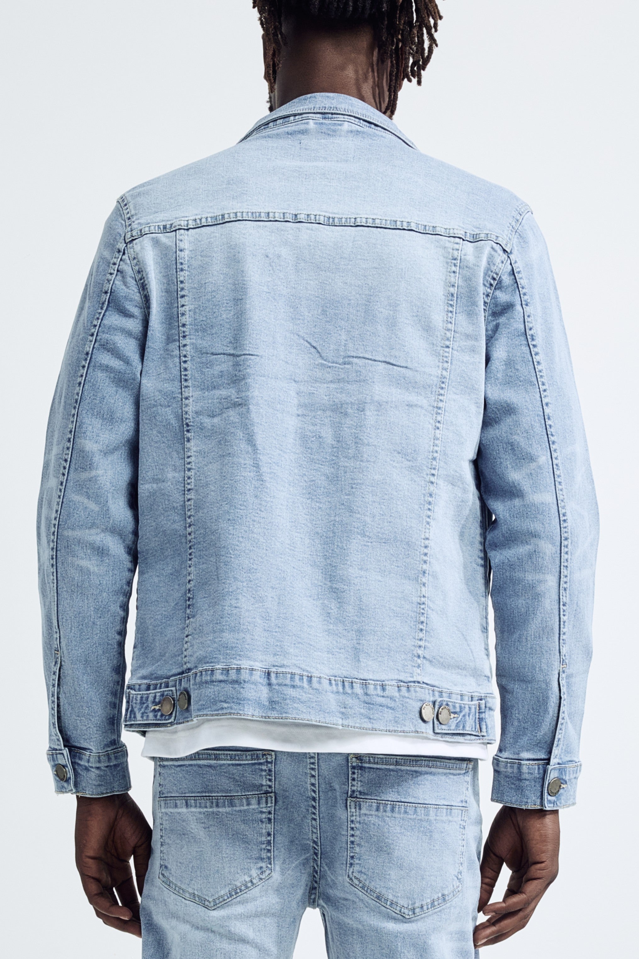 (Set Up) Washed Denim Trucker Jacket - Light Blue