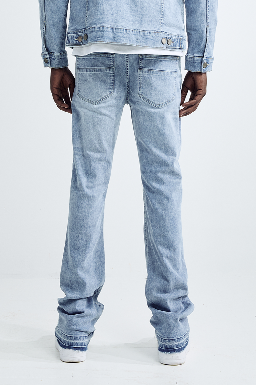 (Set Up) Washed Denim Flare Jeans - Light Blue