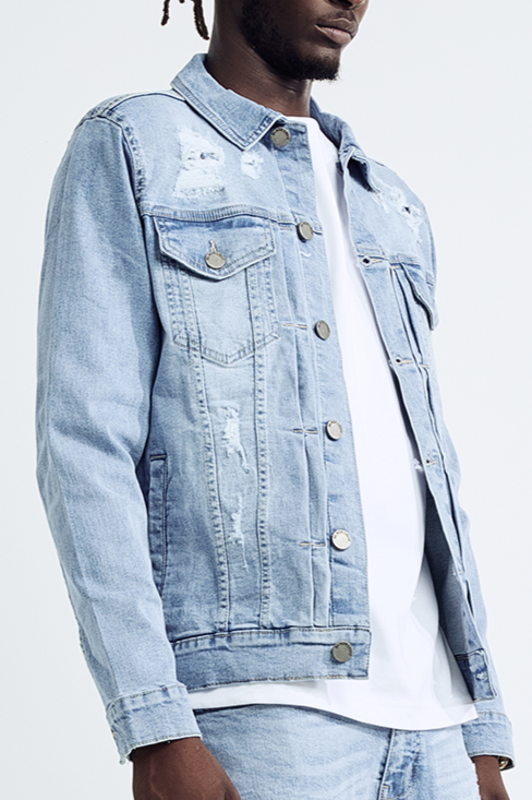 (Set Up) Washed Denim Trucker Jacket - Light Blue