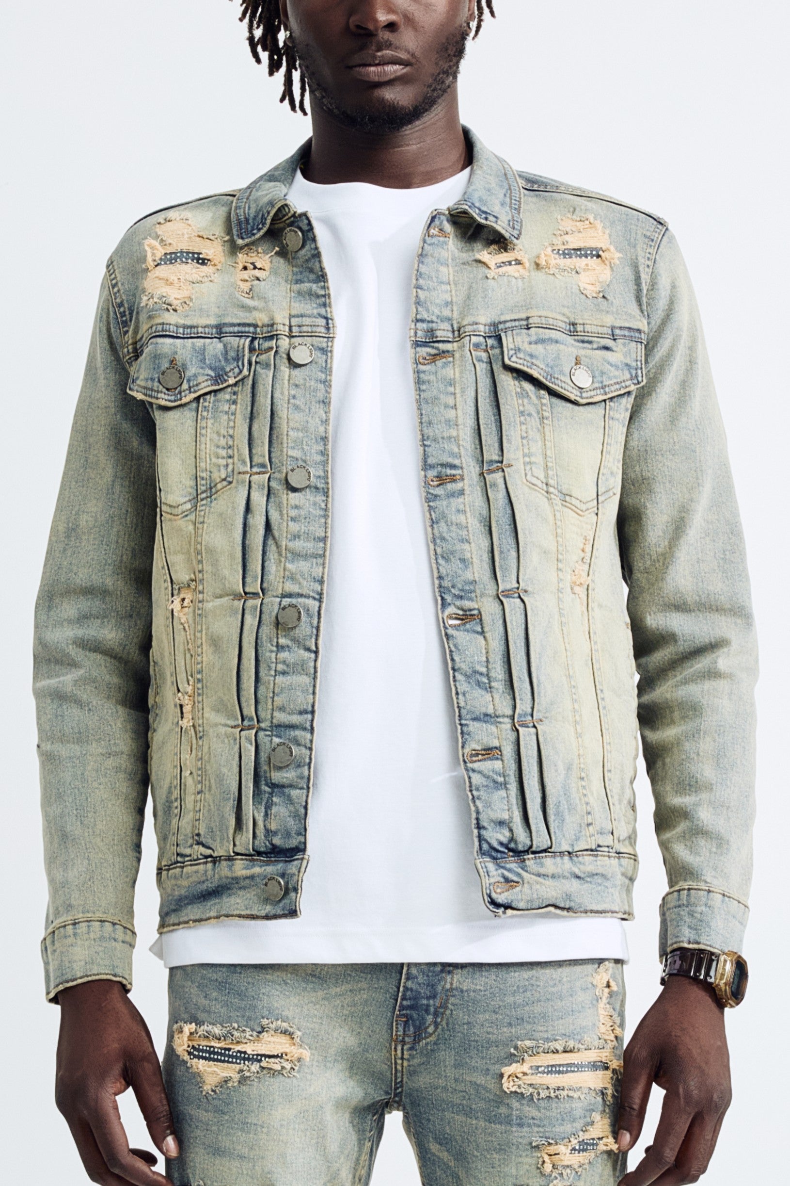 (Set Up) Washed Denim Trucker Jacket - Tint Blue
