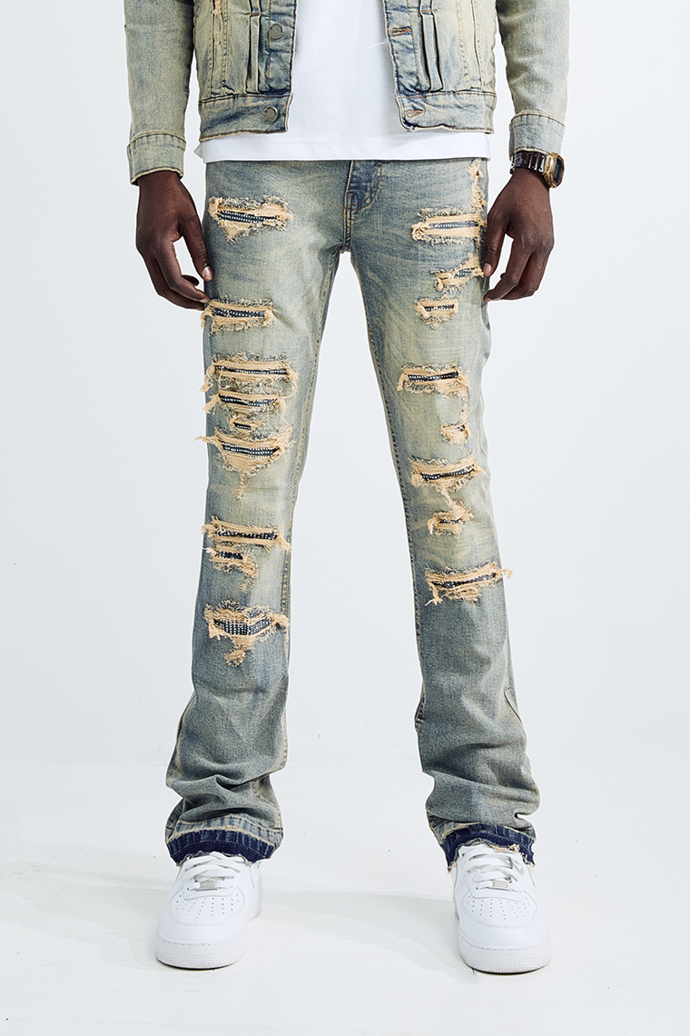(Set Up) Washed Denim Flare Jeans - Tint Blue
