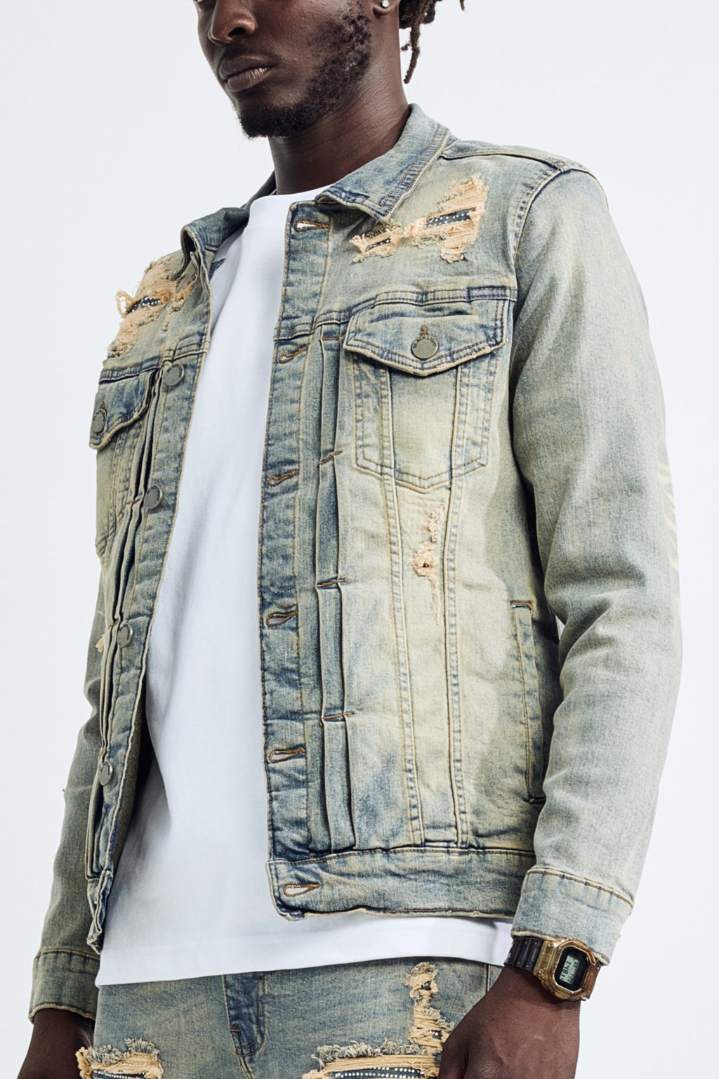 (Set Up) Washed Denim Trucker Jacket - Tint Blue