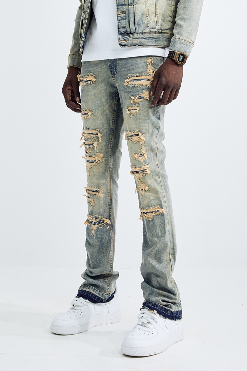 (Set Up) Washed Denim Flare Jeans - Tint Blue