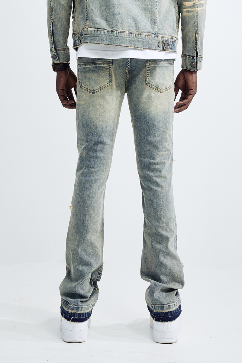 (Set Up) Washed Denim Flare Jeans - Tint Blue