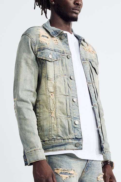(Set Up) Washed Denim Trucker Jacket - Tint Blue