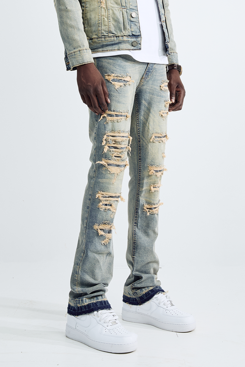 (Set Up) Washed Denim Flare Jeans - Tint Blue
