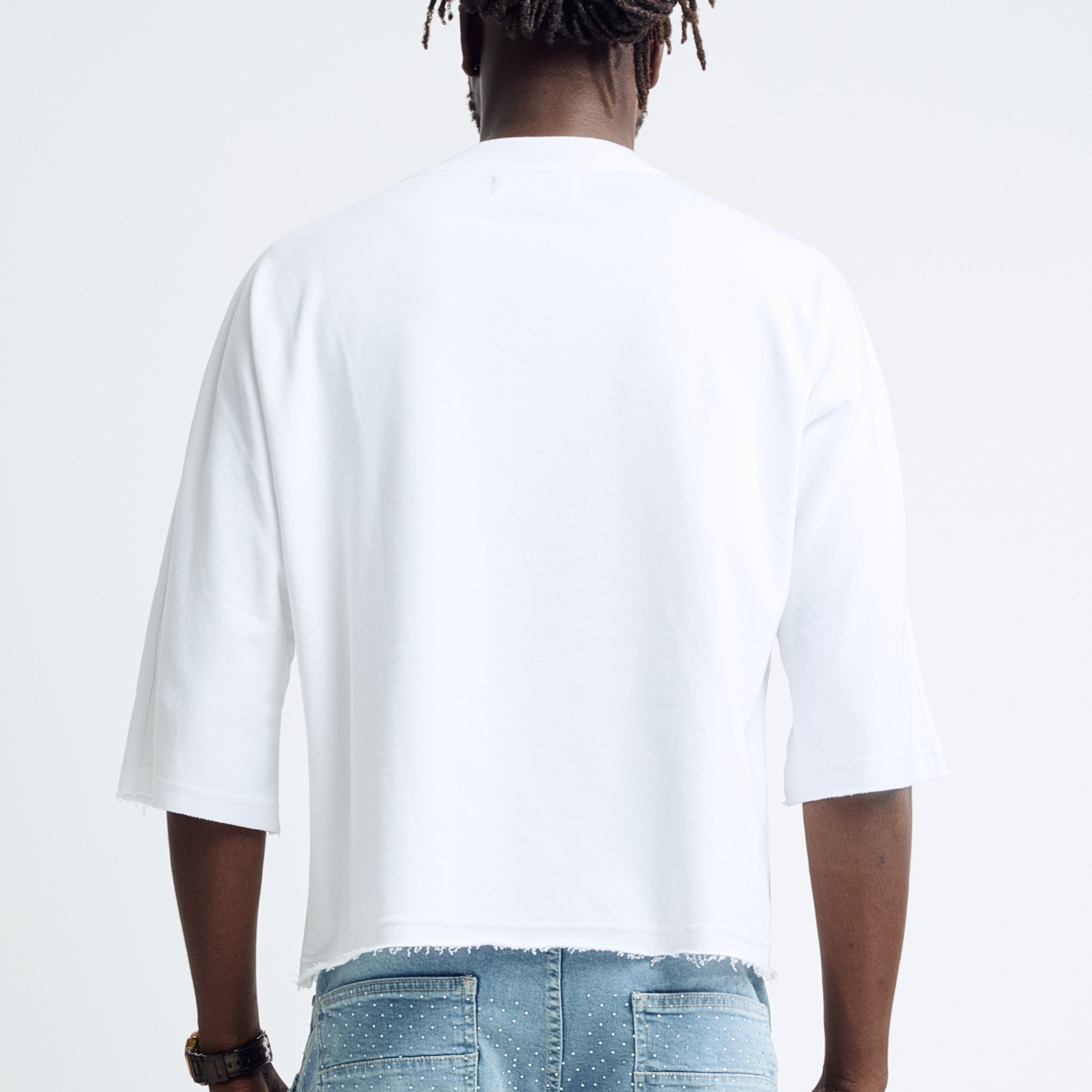 Black Light Men's 3/4 Sleeve Young King Graphic Tee - White