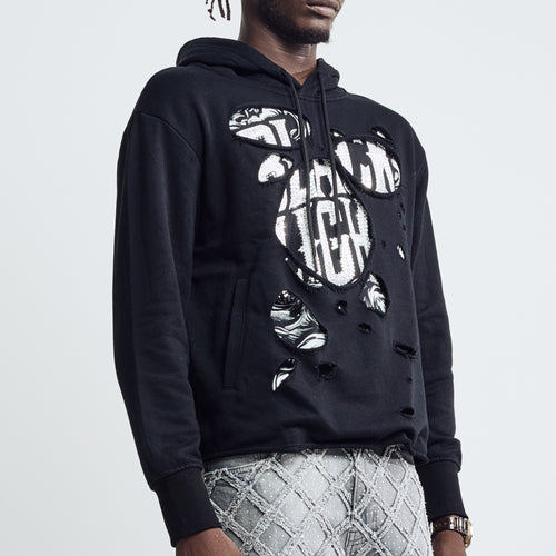 DISTRESSED HOODIE - BLACK