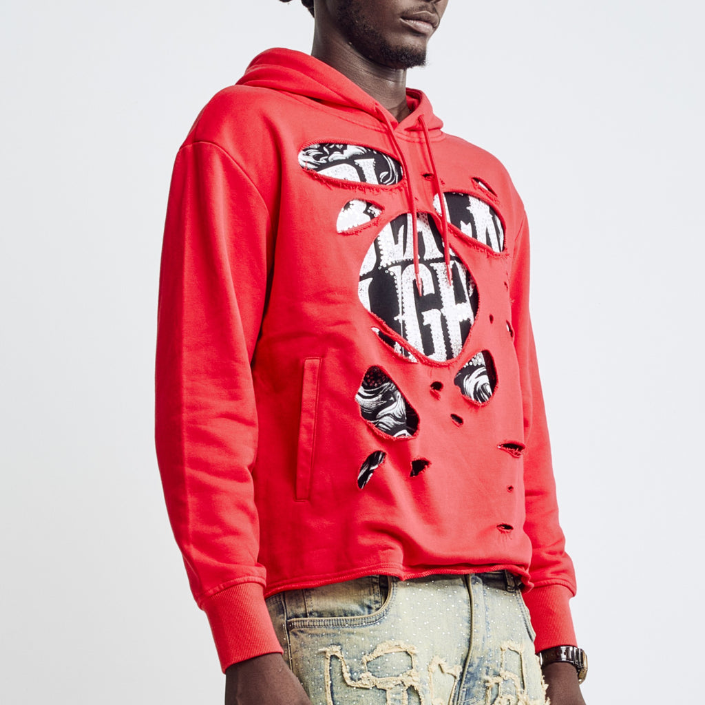 DISTRESSED HOODIE - RED
