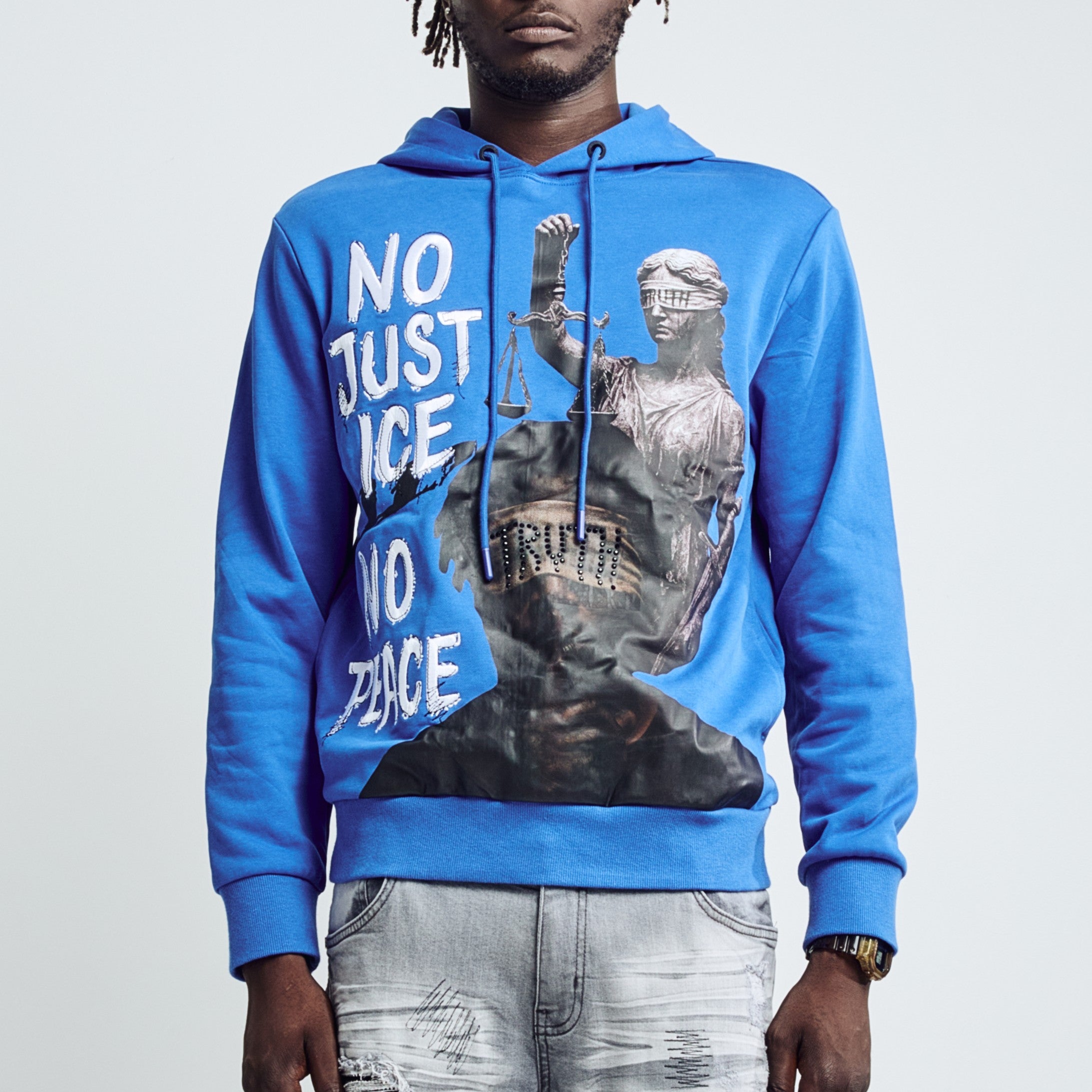 NO JUSTICE HOODIE - RACER BLUE