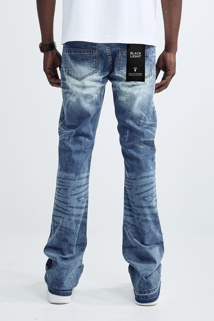 Black Light Men's Flare Fit Waterwave Jeans - Blue