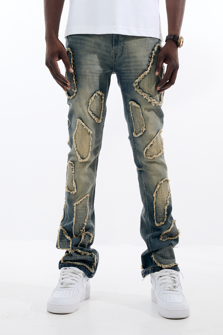 Black Light Flare Fit Island Stud Jeans - Vintage Blue