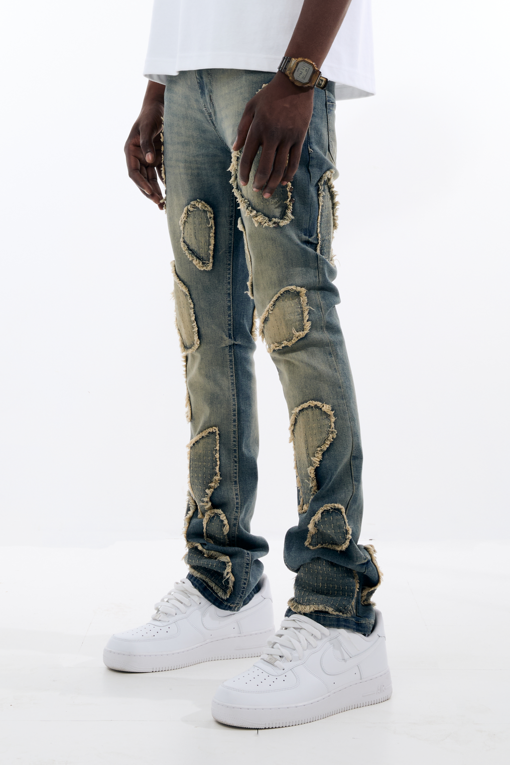 Black Light Flare Fit Island Stud Jeans - Vintage Blue
