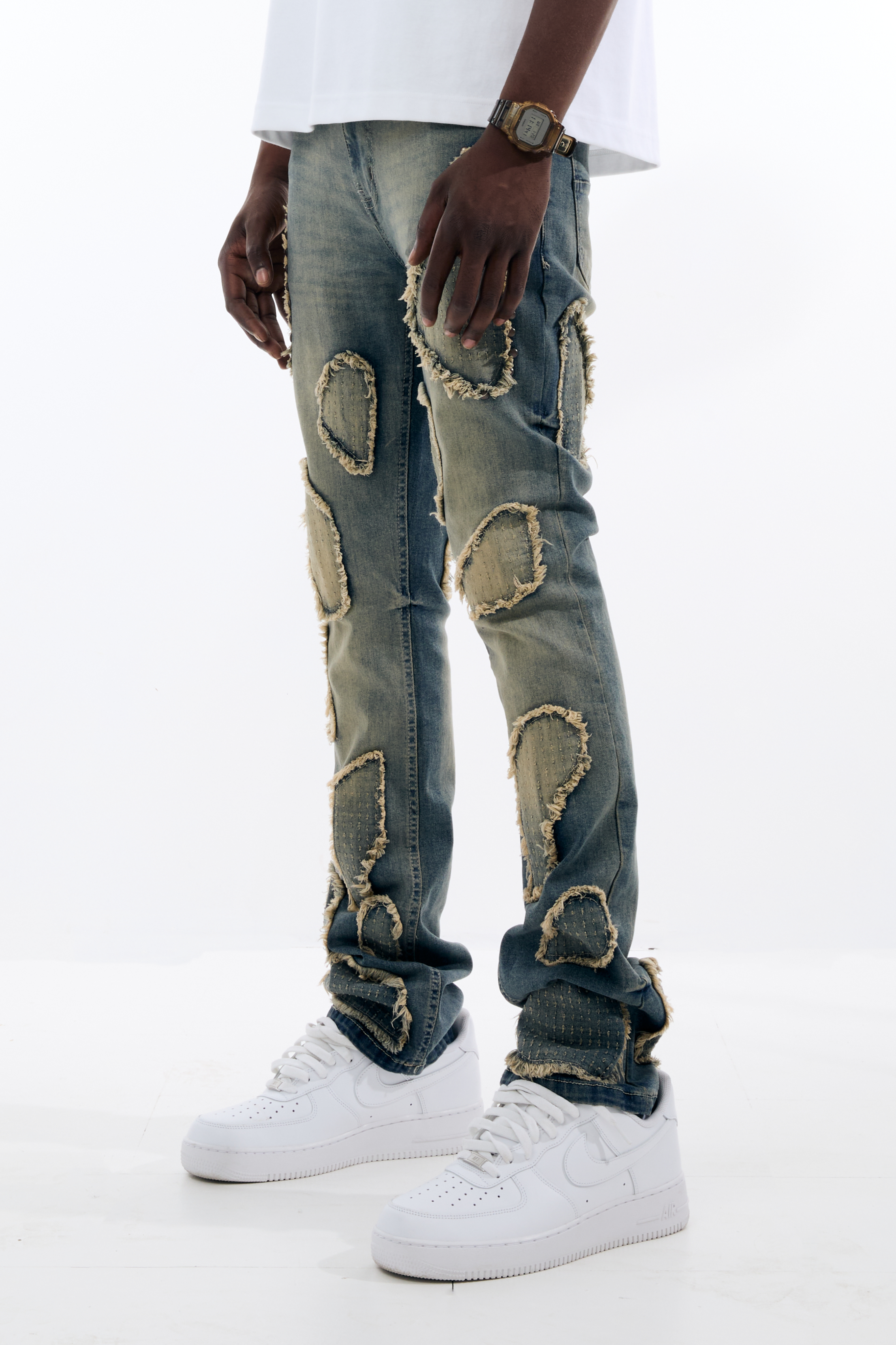 Black Light Flare Fit Island Stud Jeans - Vintage Blue