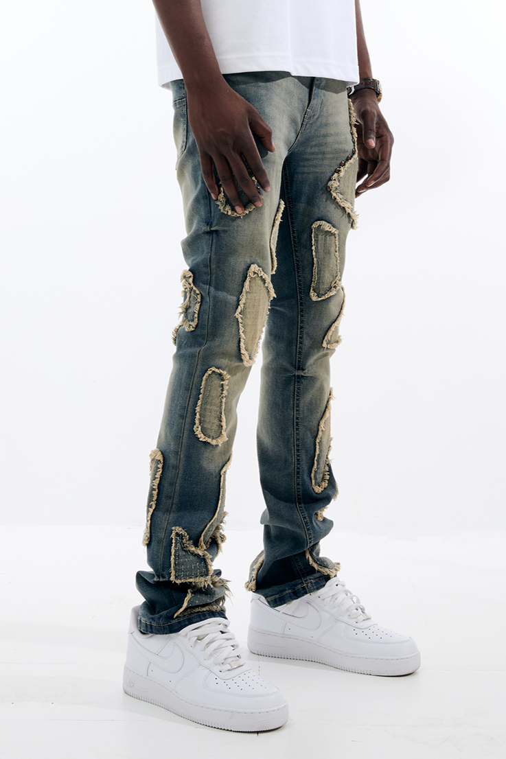 Black Light Flare Fit Island Stud Jeans - Vintage Blue