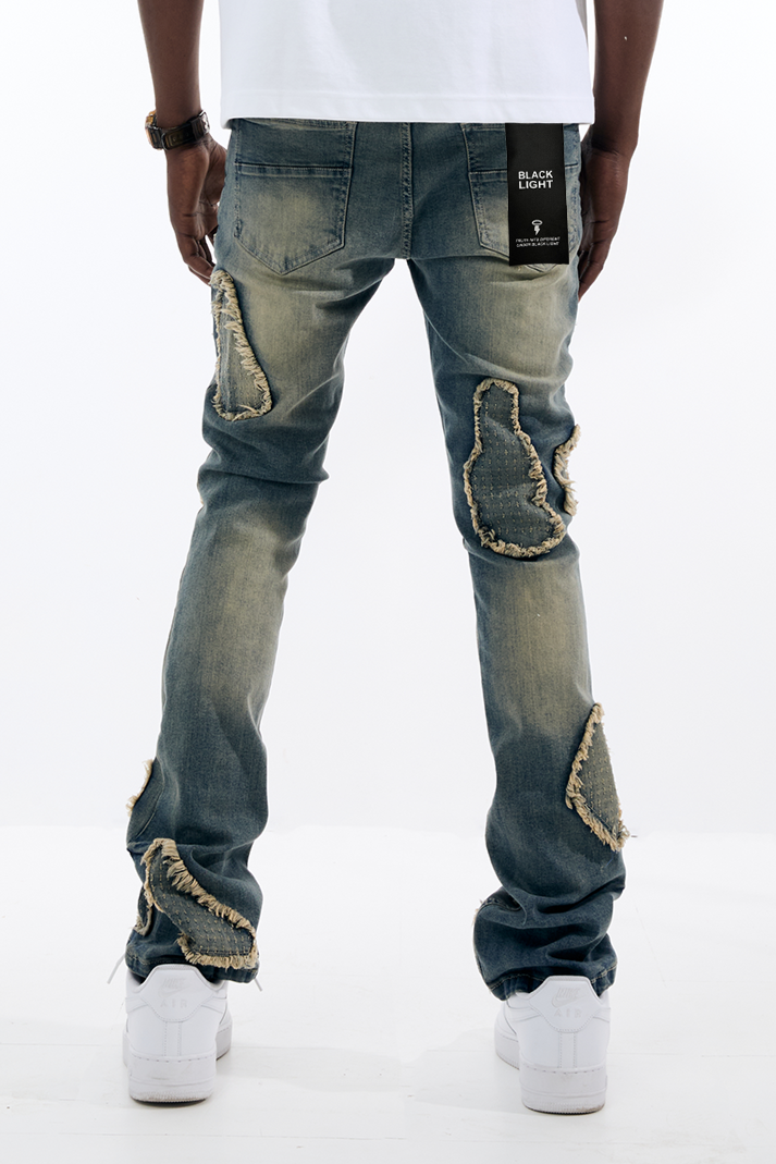 Black Light Flare Fit Island Stud Jeans - Vintage Blue