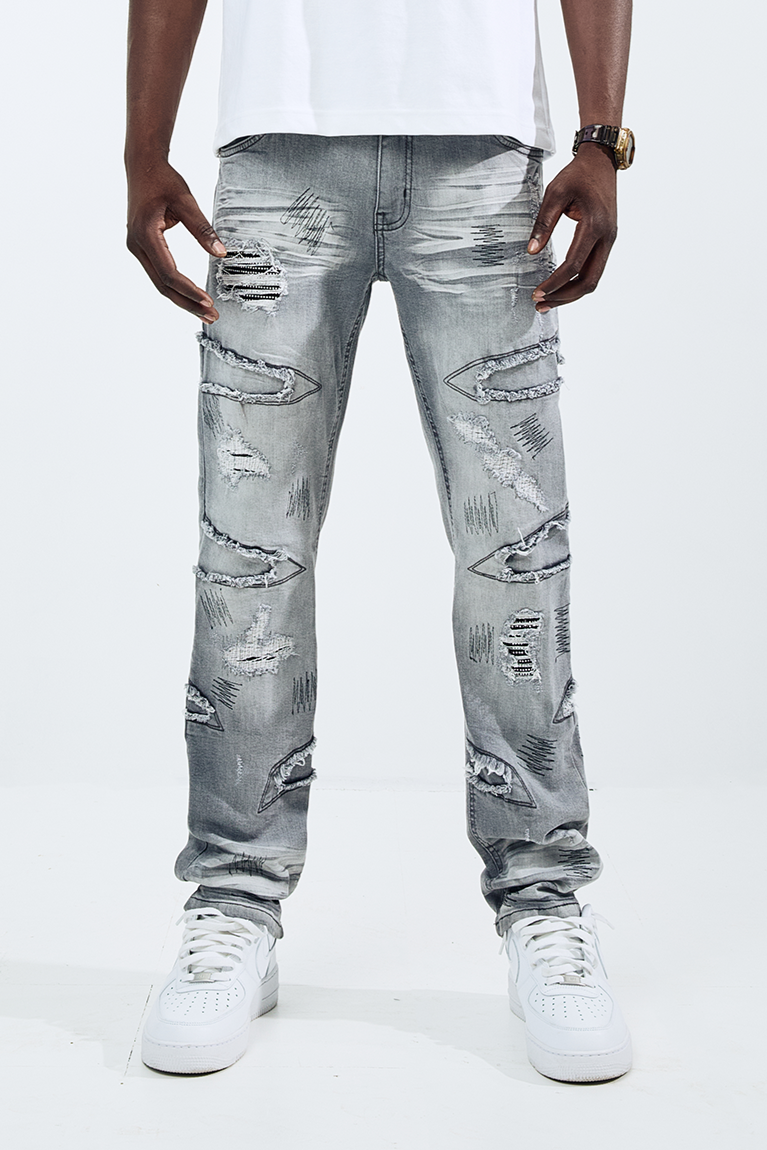 Black Light Straight Fit Native Jeans - Grey