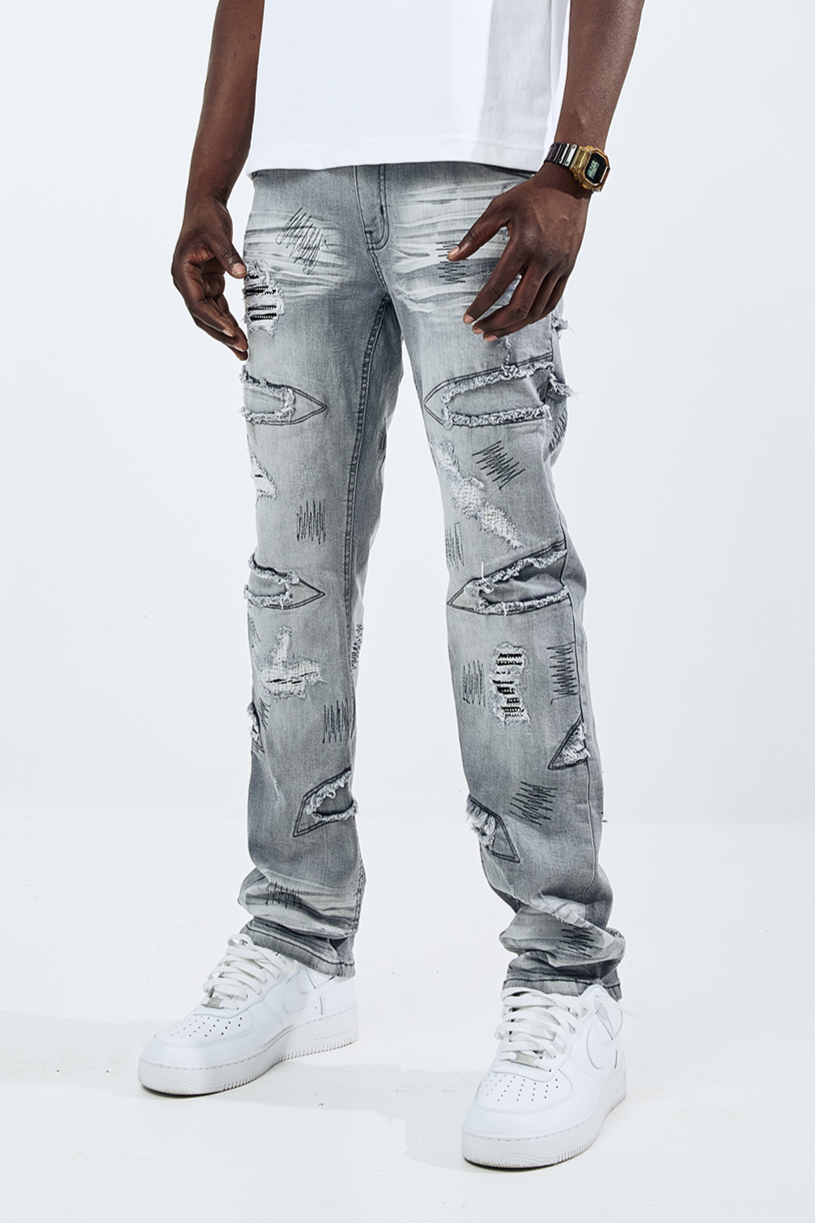 Black Light Straight Fit Native Jeans - Grey