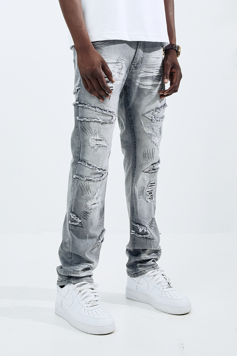 Black Light Straight Fit Native Jeans - Grey