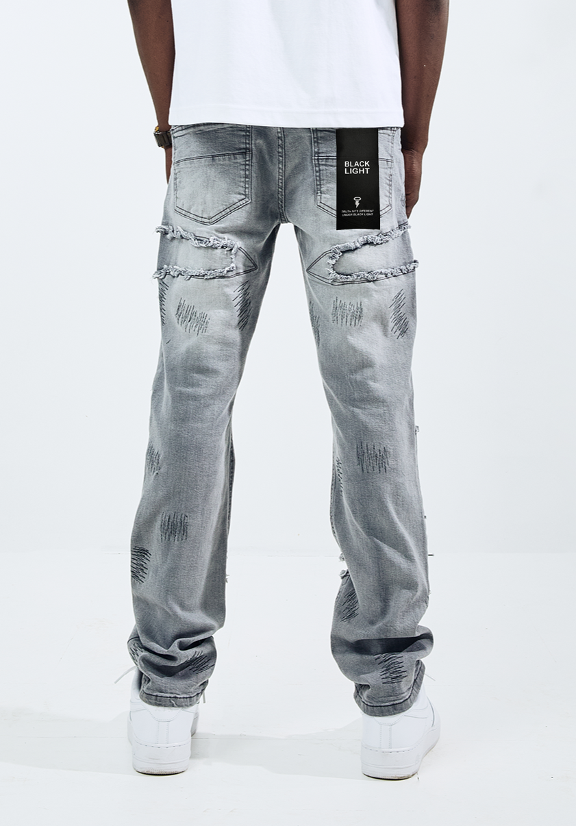 Black Light Straight Fit Native Jeans - Grey